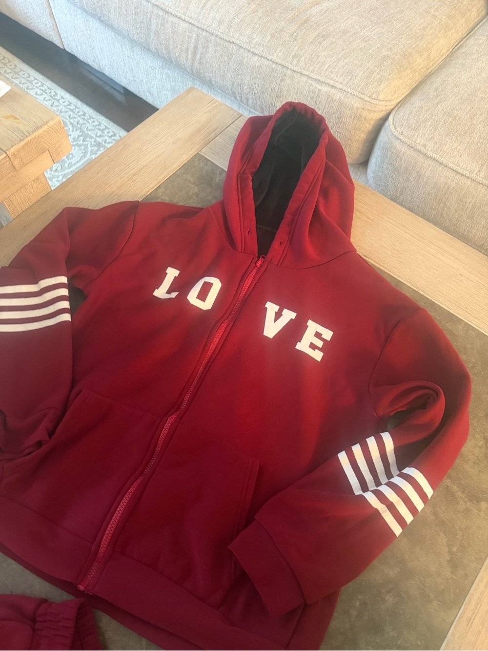 LOVE Women's Burgundy Track Jogger Set - Zip Hoodie & Pants - Picture 3 of 5